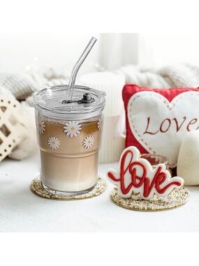 13 oz glass tumbler with straw and lid